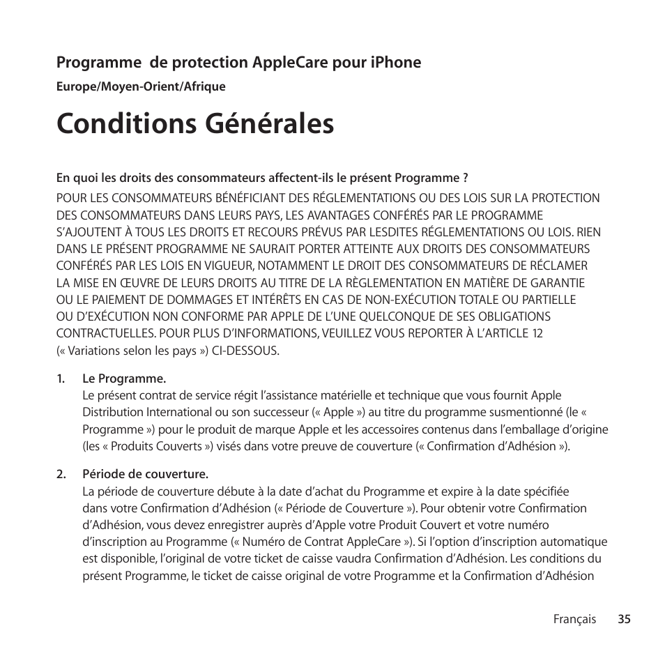 Conditions générales | Apple AppleCare Protection Plan for iPhone User Manual | Page 35 / 88