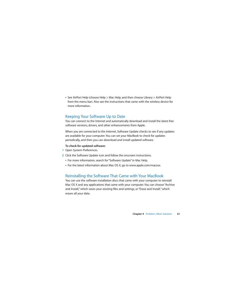Keeping your software up to date | Apple MacBook (13-inch, Aluminum, Late 2008) User Manual | Page 61 / 88