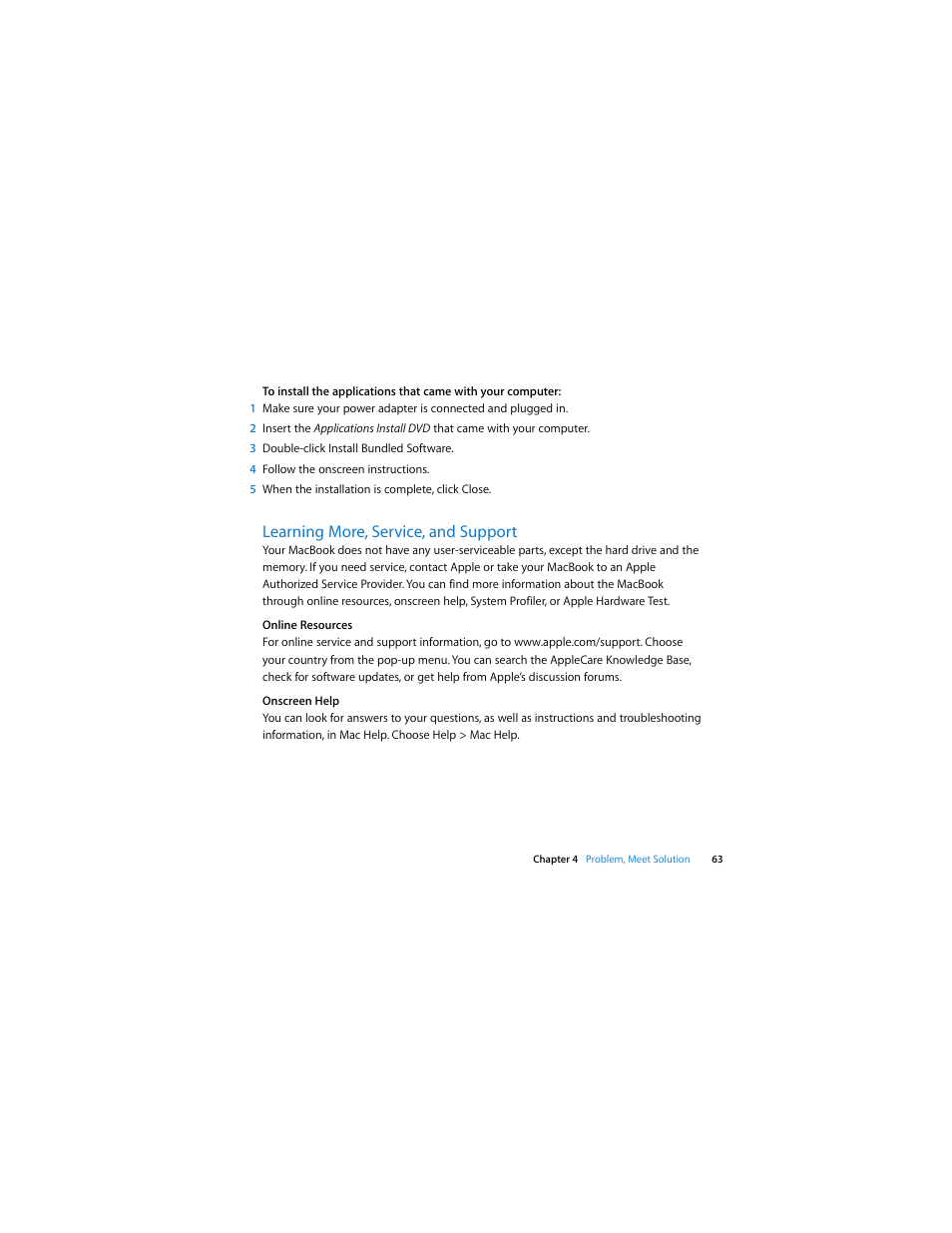 Learning more, service, and support | Apple MacBook (13-inch, Aluminum, Late 2008) User Manual | Page 63 / 88