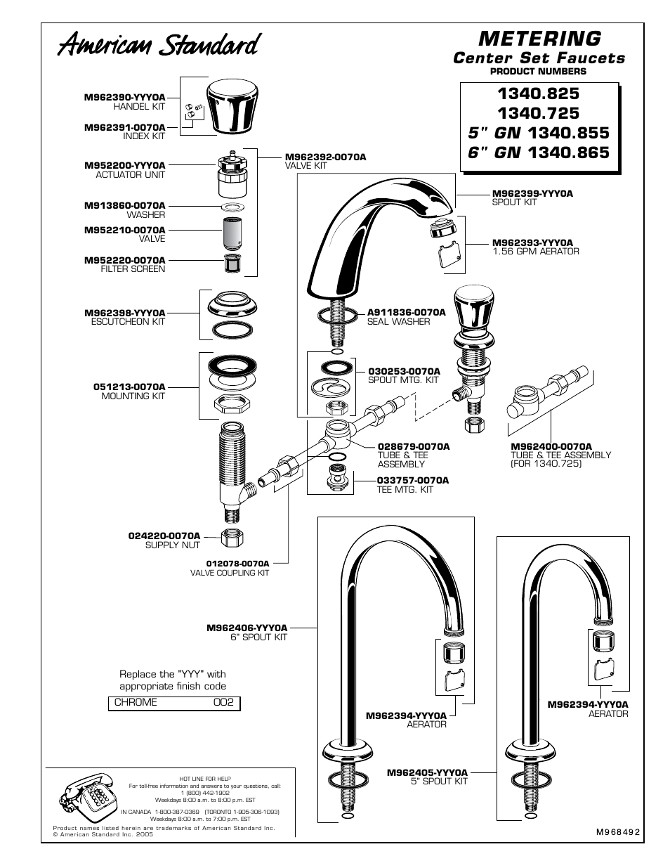 Metering, Center set faucets, 5" gn | 6" gn | American Standard 1340.825 User Manual | Page 4 / 4