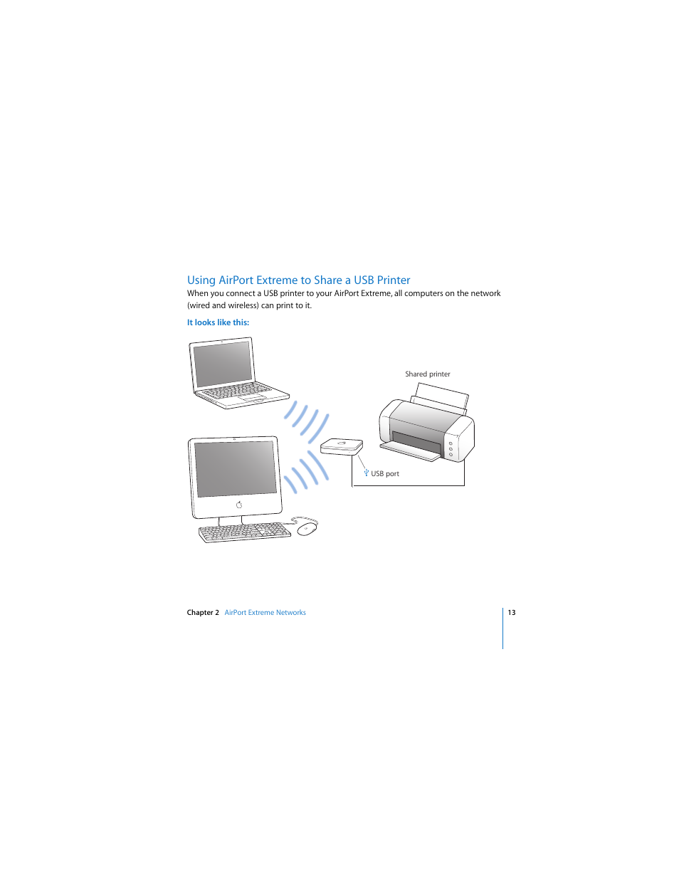 Using airport extreme to share a usb printer | Apple AirPort Extreme 802.11n (1st Generation) User Manual | Page 13 / 36