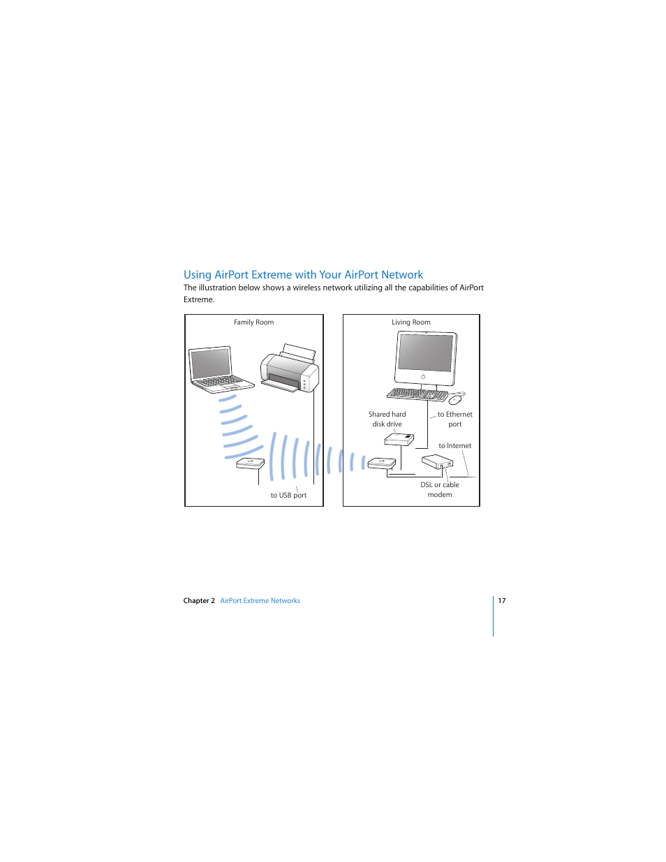 Using airport extreme with your airport network | Apple AirPort Extreme 802.11n (1st Generation) User Manual | Page 17 / 36