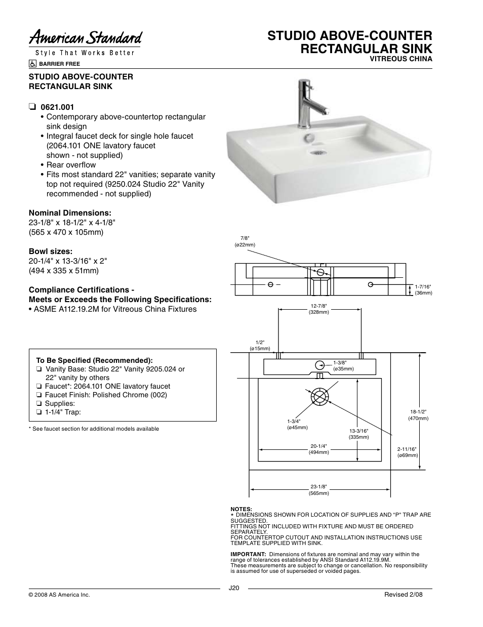 American Standard 0621.001 User Manual | 1 page
