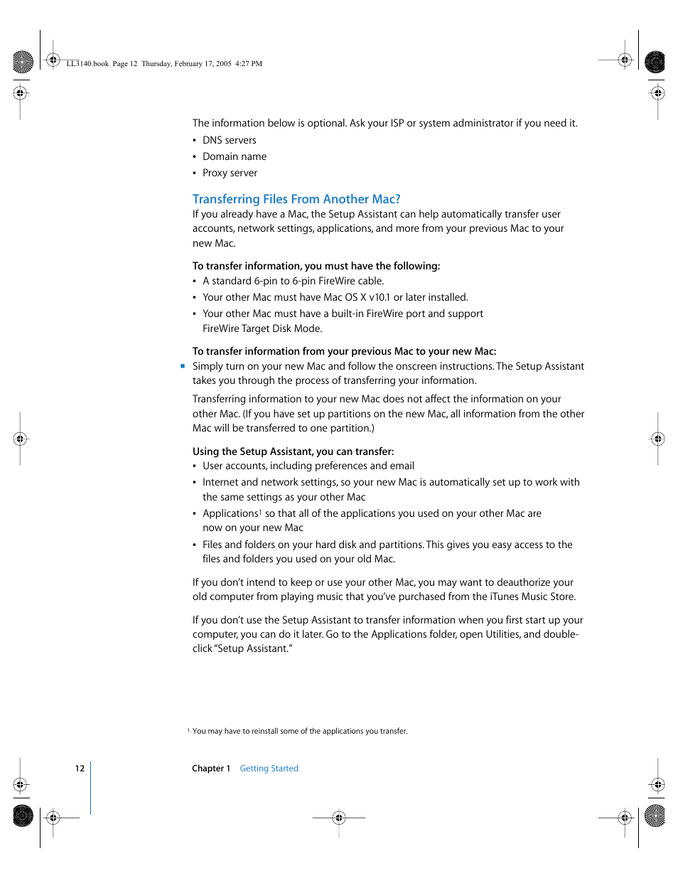 Transferring files from another mac | Apple PowerBook G4 (17-inch, 1.67 GHz) User Manual | Page 12 / 112