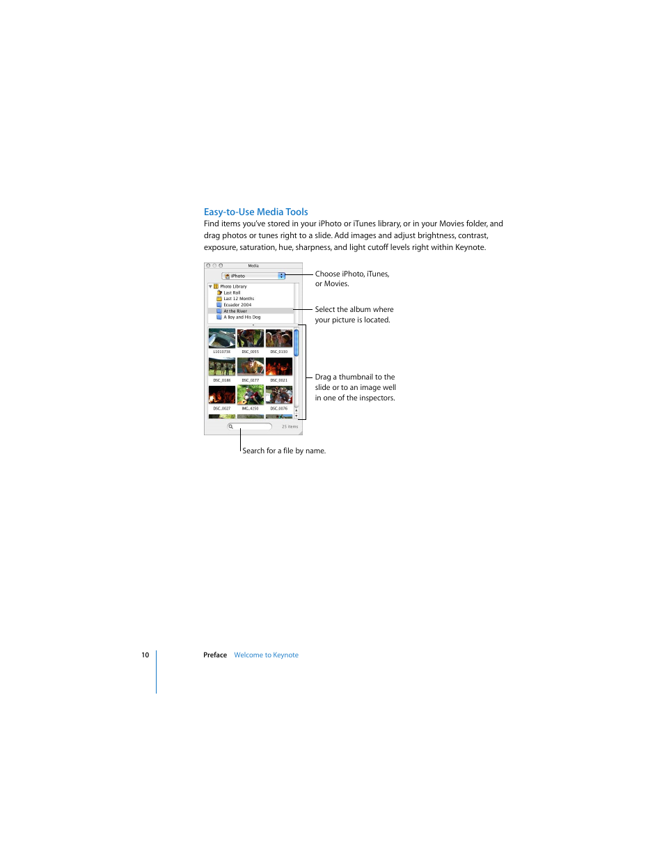 Easy-to-use media tools | Apple Keynote 3 User Manual | Page 10 / 187