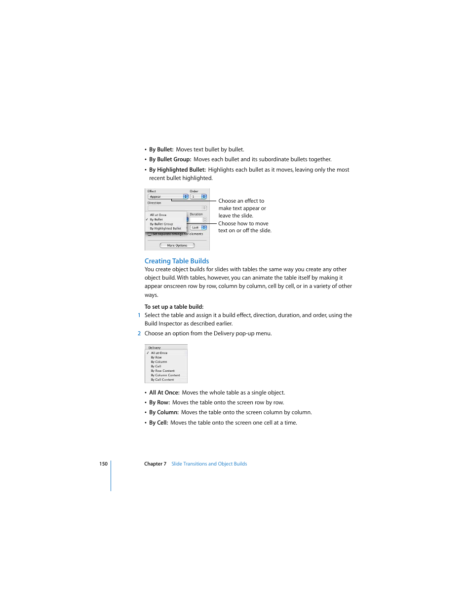 Creating table builds | Apple Keynote 3 User Manual | Page 150 / 187