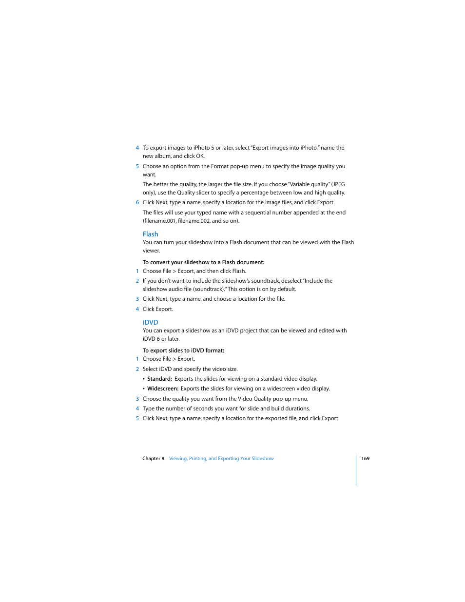 Flash, Idvd | Apple Keynote 3 User Manual | Page 169 / 187
