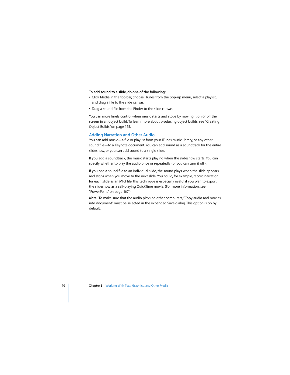 Adding narration and other audio | Apple Keynote 3 User Manual | Page 70 / 187