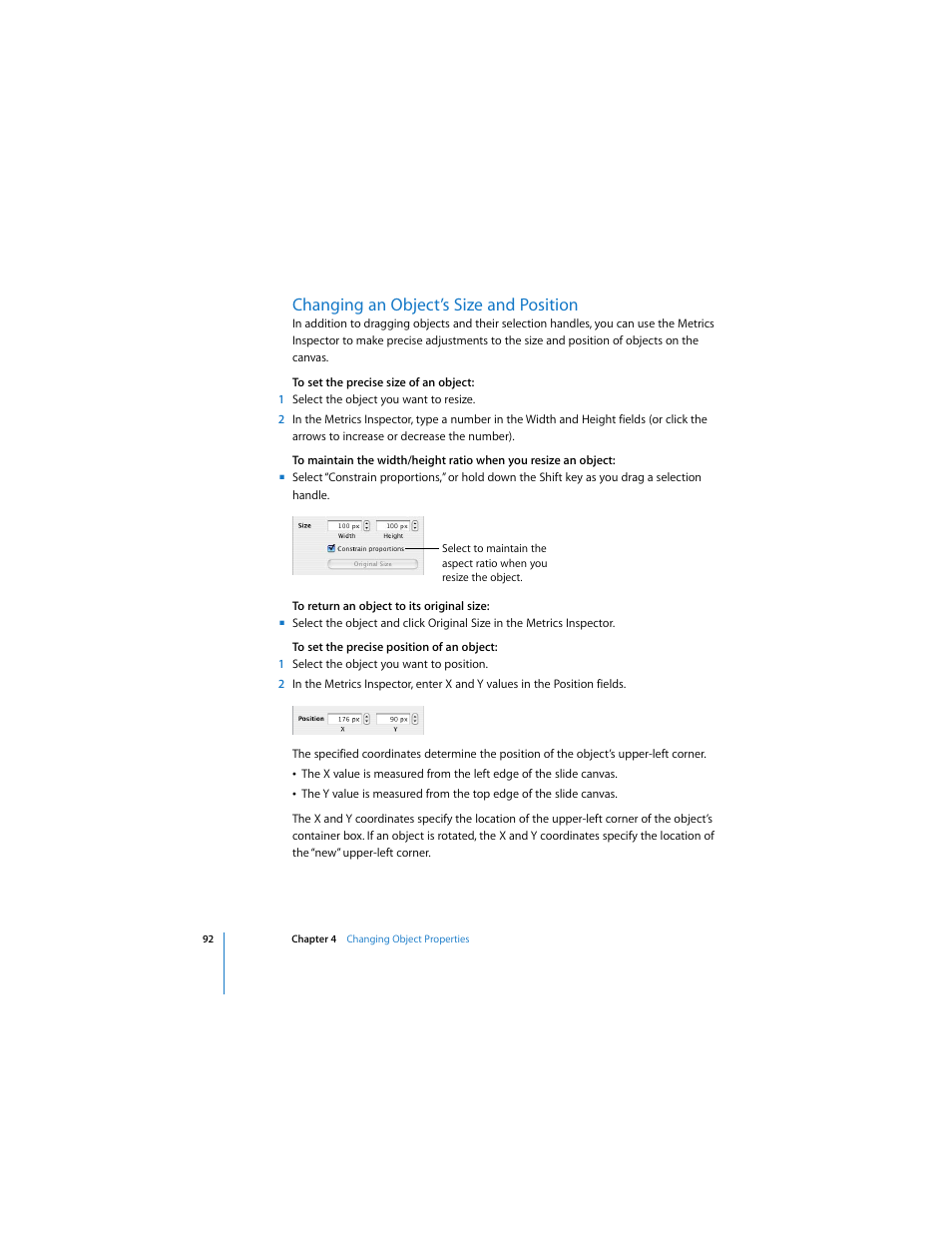 Changing an object’s size and position | Apple Keynote 3 User Manual | Page 92 / 187