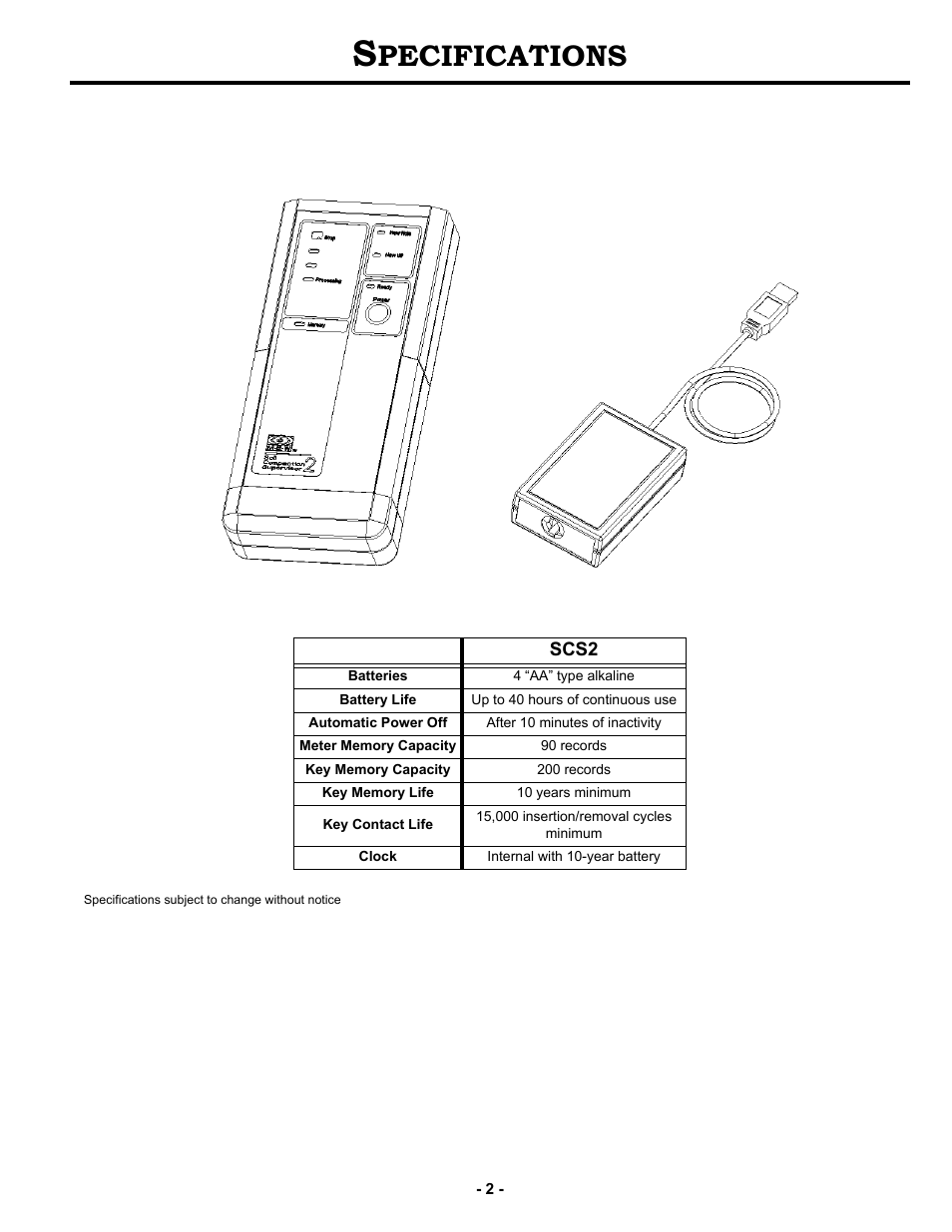 Specifications, Pecifications | MBW SCS2 User Manual | Page 4 / 17