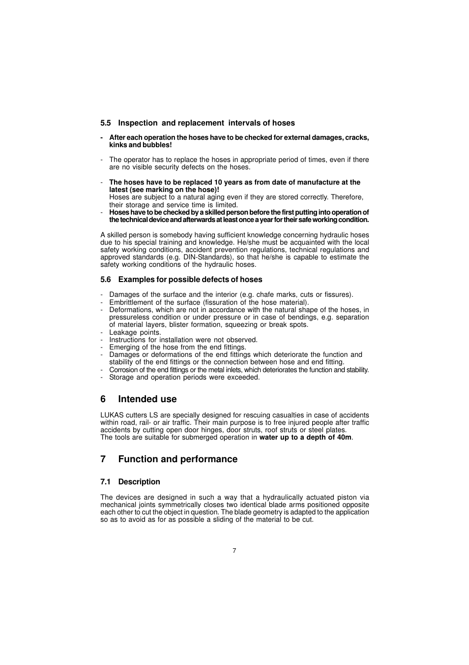 6intended use, 7function and performance | Lukas LS530EN User Manual | Page 7 / 16
