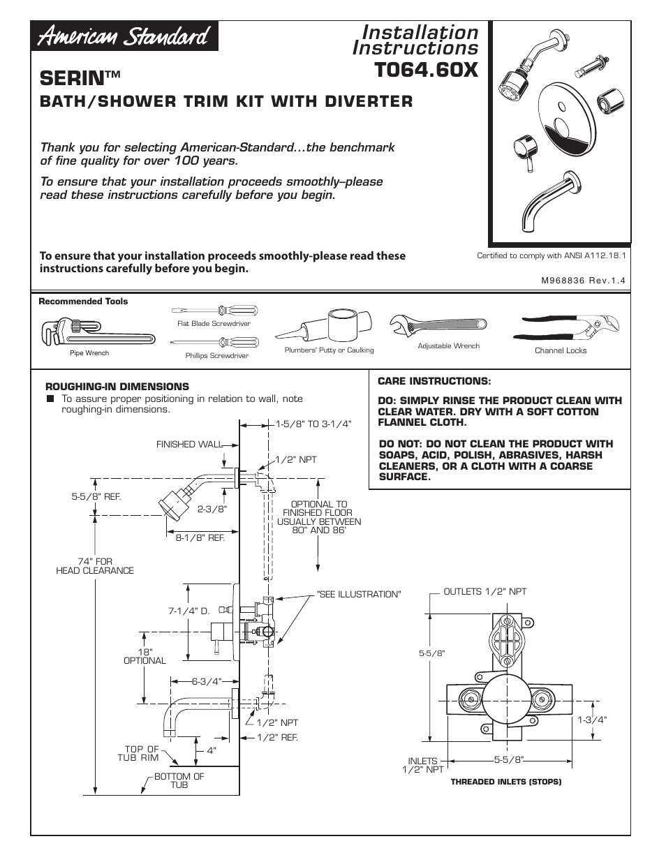 American Standard SERIN T064.60X User Manual | 4 pages