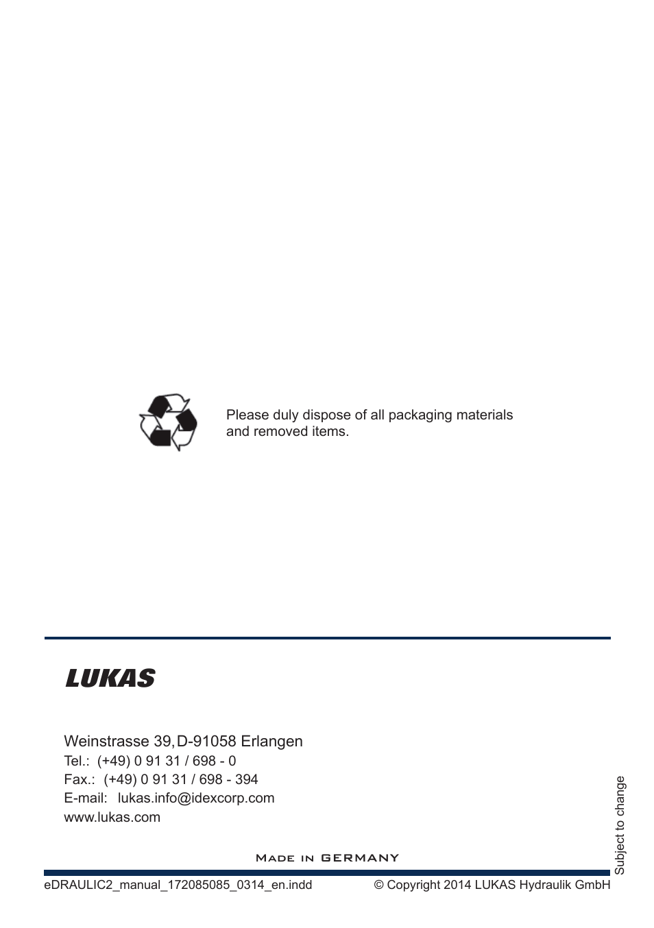 Lukas, Hydraulik gmbh | Lukas SC 357 E2 User Manual | Page 48 / 48