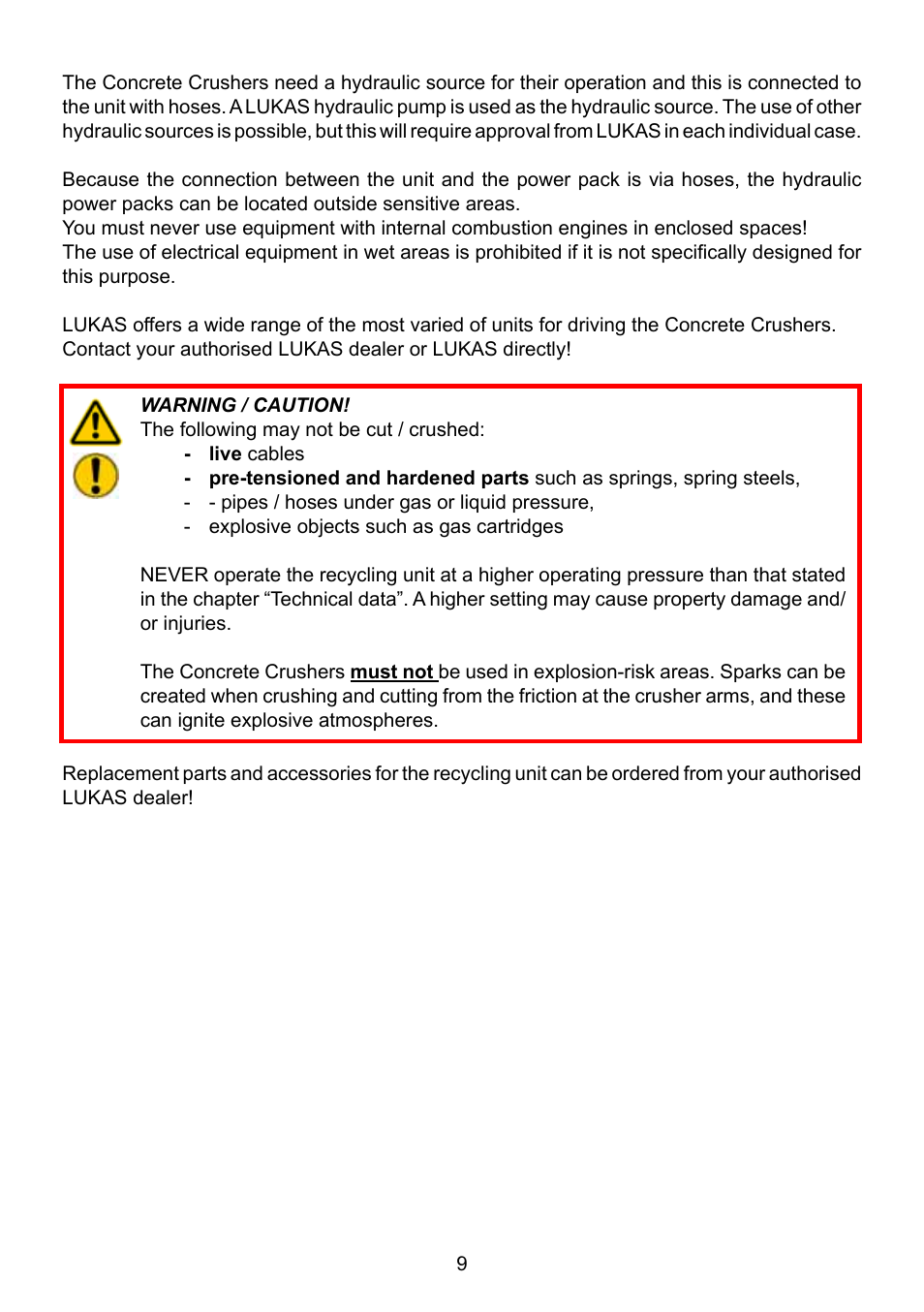 Lukas Concrete crushers User Manual | Page 9 / 48