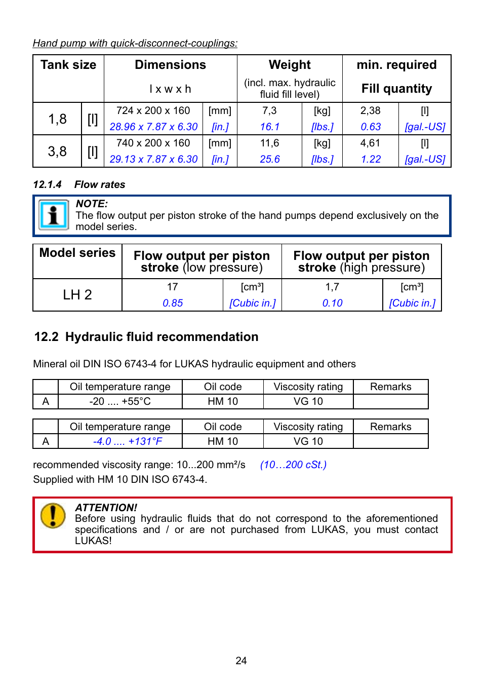 Lh 2, 1,8 [l, 3,8 [l | Lukas LH 2/ 1,8-70 DIN User Manual | Page 24 / 28