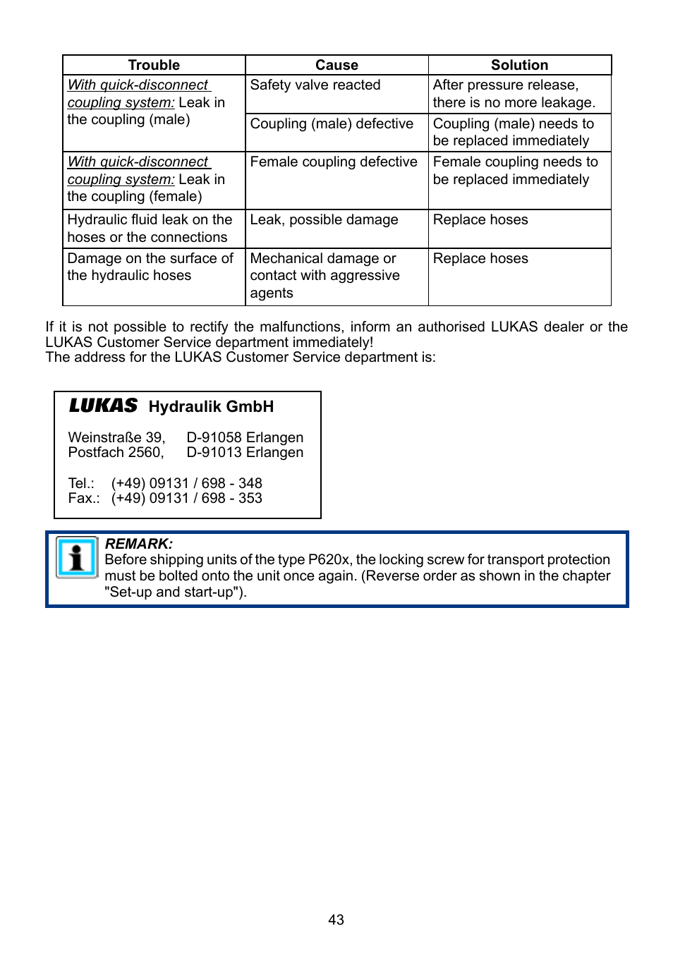 Lukas | Lukas P 640 TG User Manual | Page 43 / 48