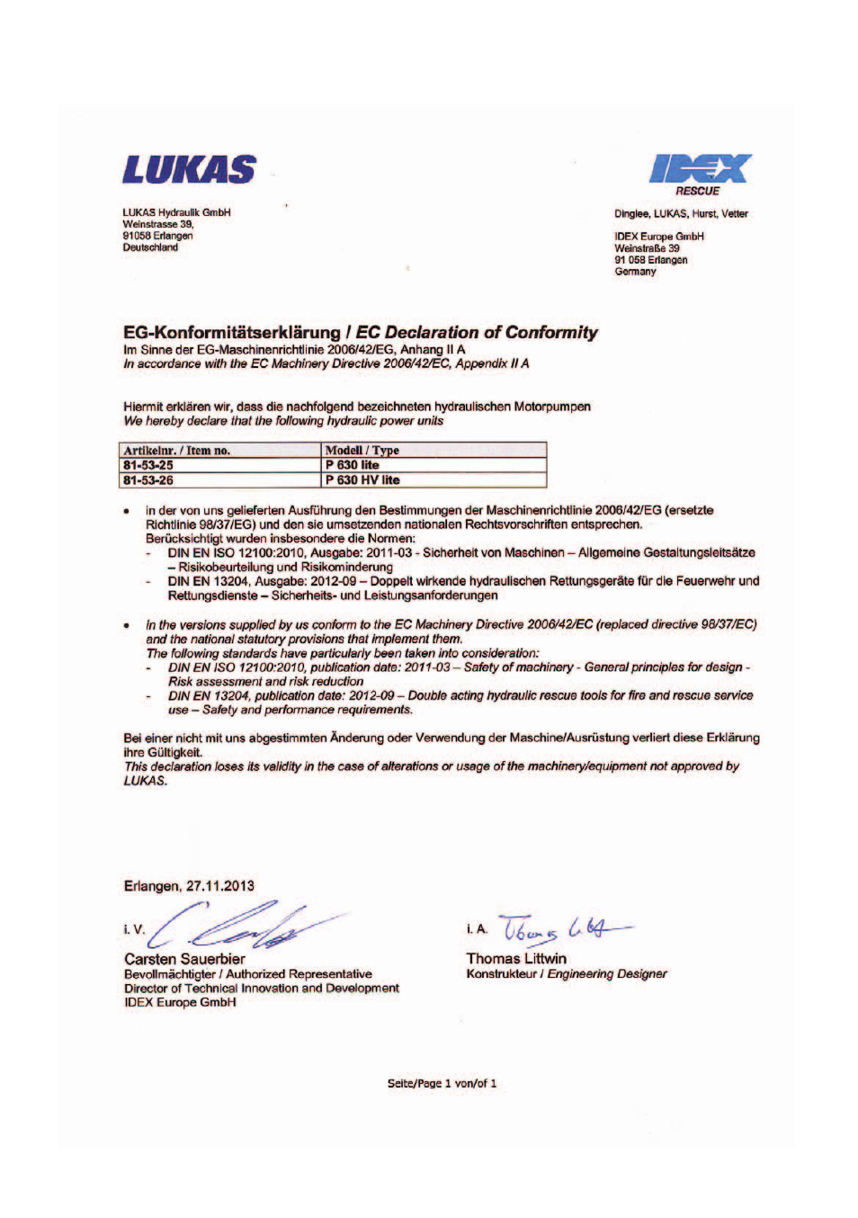 Ec declaration of conformity | Lukas P 630 Lite User Manual | Page 47 / 52