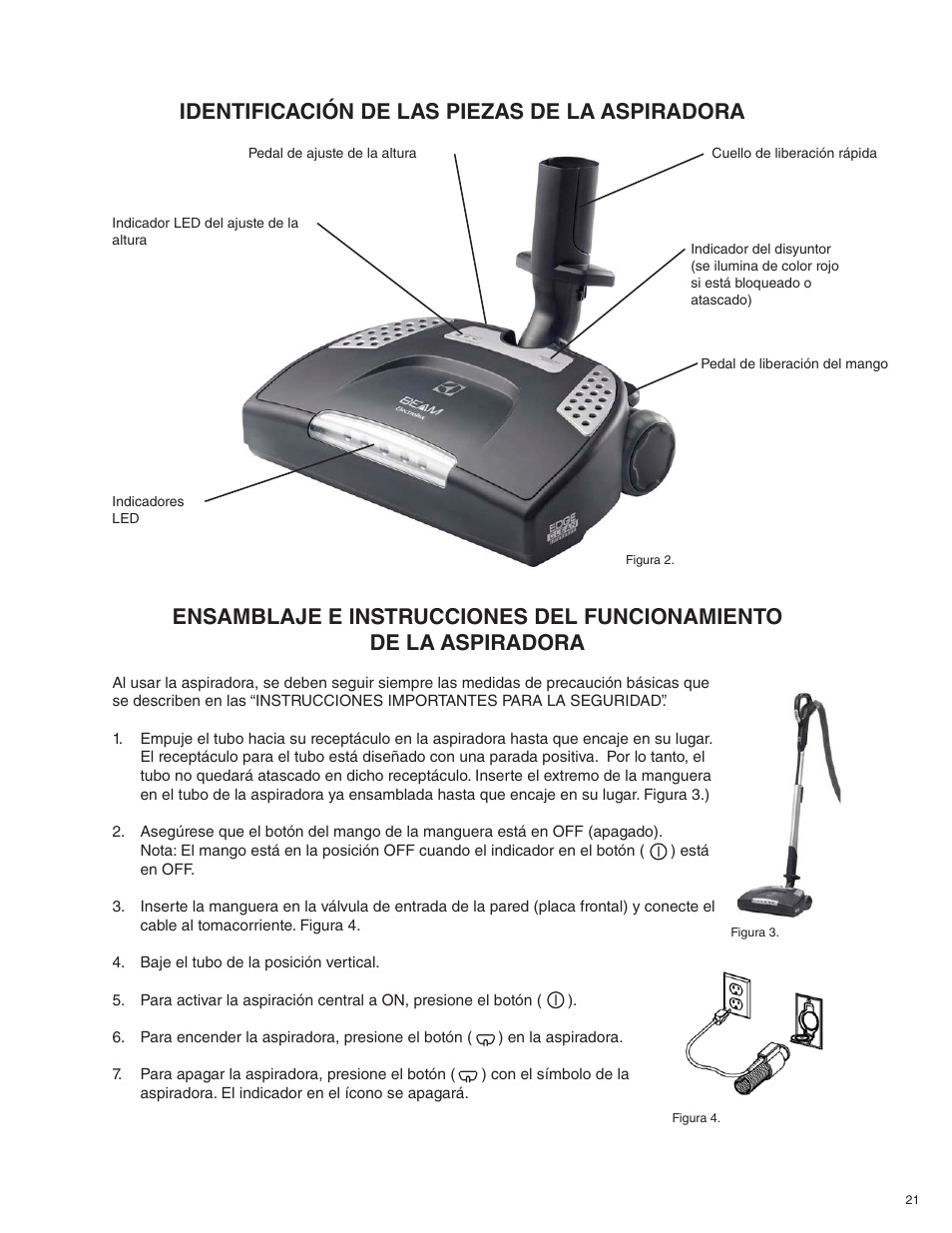 Identificación de las piezas de la aspiradora, Figura 2. figura 3. figura 4 | Beam Electrolux Alliance Q User Manual | Page 21 / 24