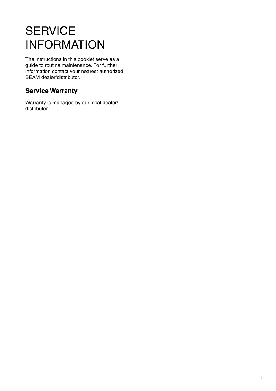Service information | Beam Electrolux Platinum User Manual | Page 11 / 12