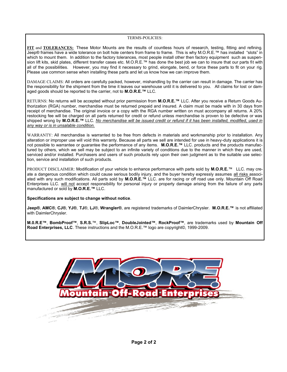 Mountain Off Road BLTJ97SBK User Manual | Page 2 / 2
