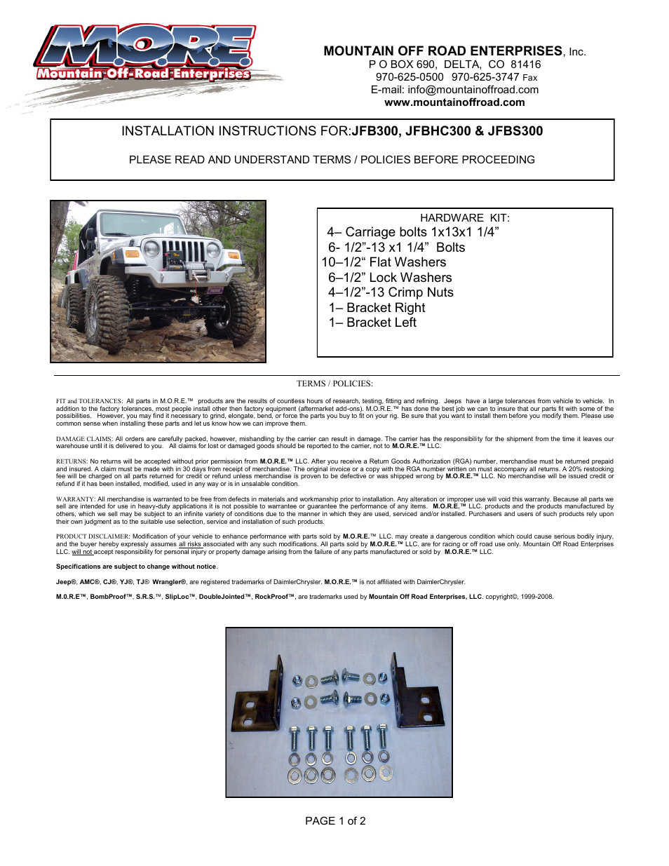 Mountain Off Road JFBS300 User Manual | 2 pages