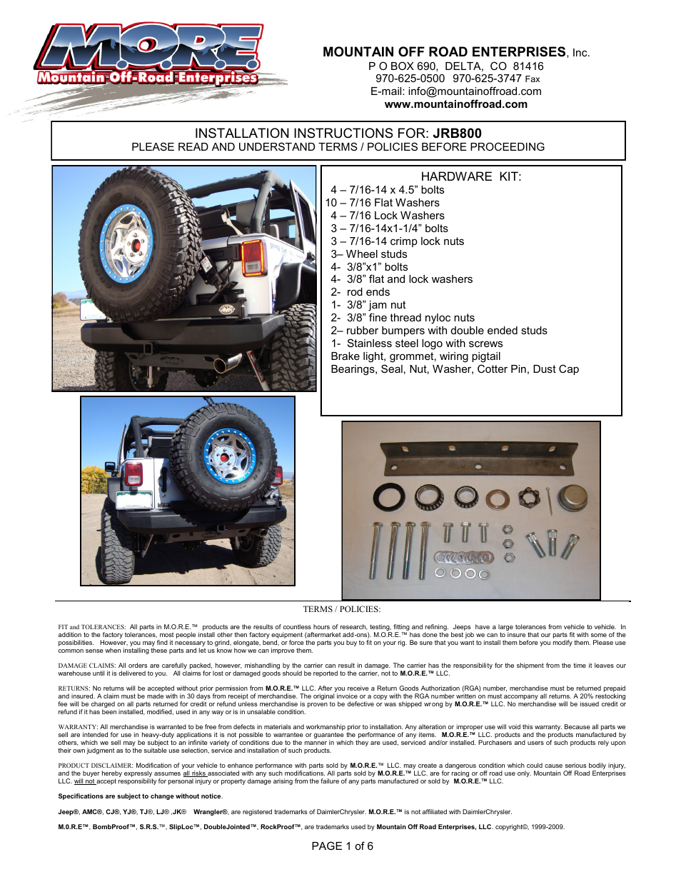 Mountain Off Road JRB800 User Manual | 6 pages