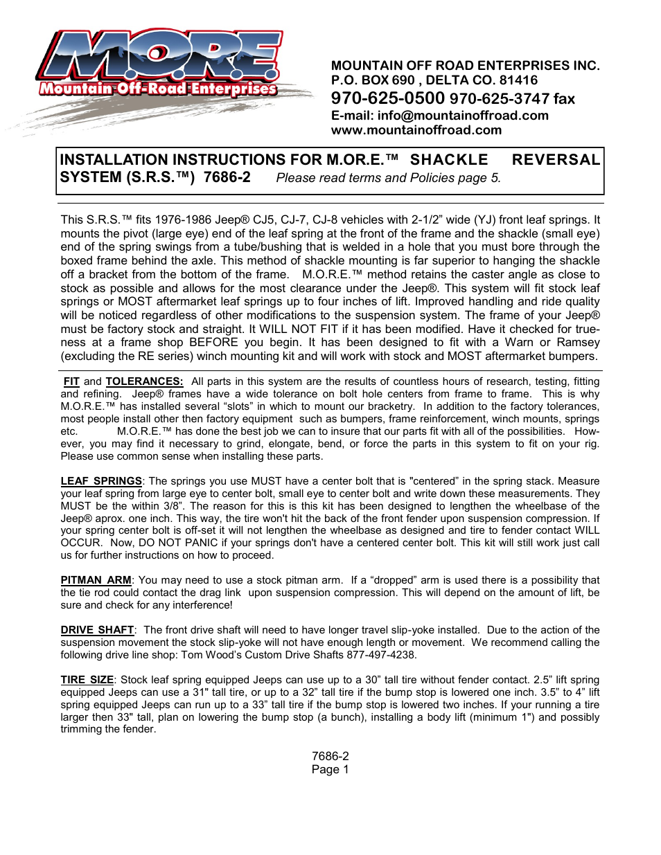 Mountain Off Road 7686-2 User Manual | 8 pages
