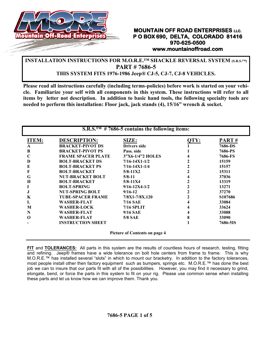 Mountain Off Road 7686-5 User Manual | 5 pages
