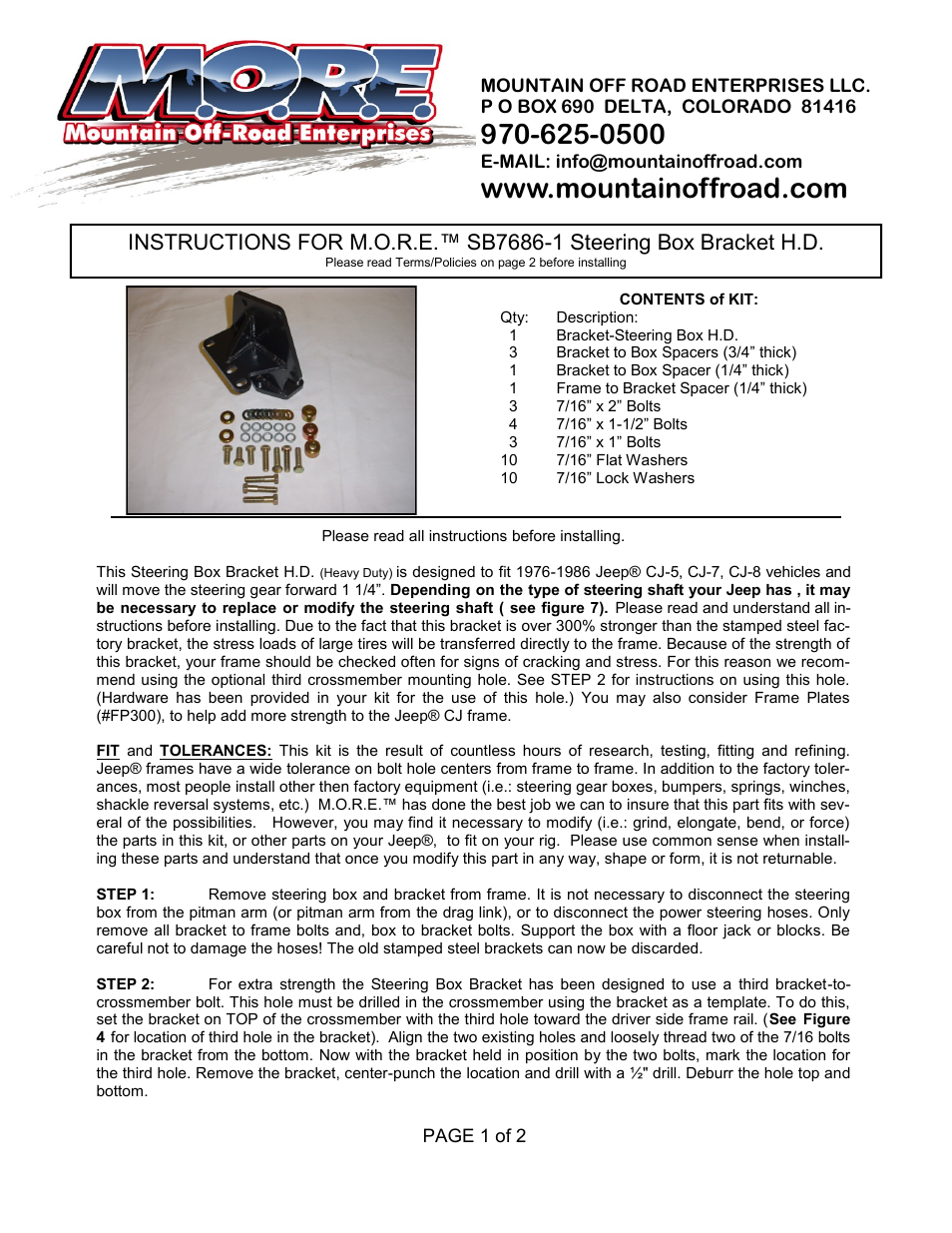 Mountain Off Road SB7686-1 User Manual | 3 pages
