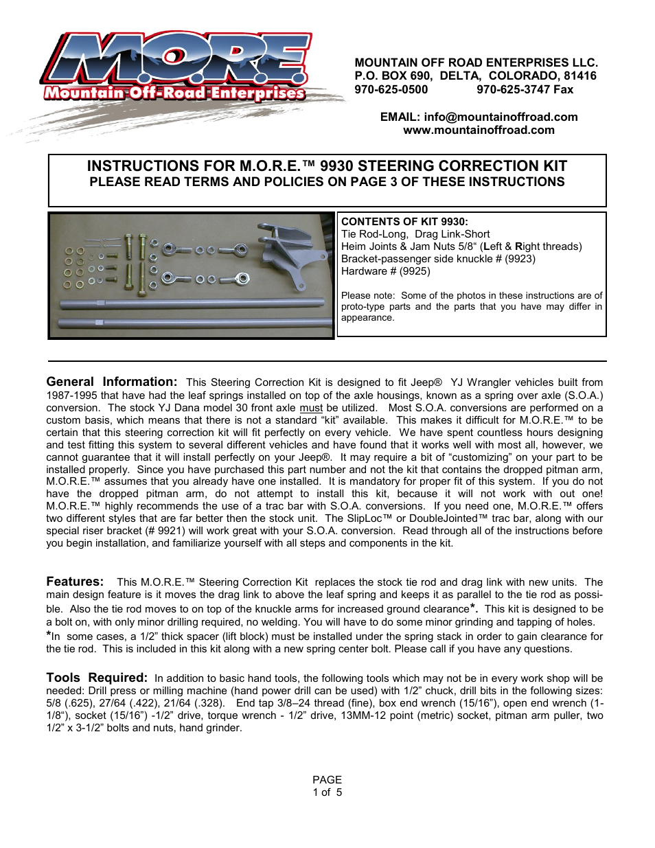 Mountain Off Road 9930 User Manual | 5 pages