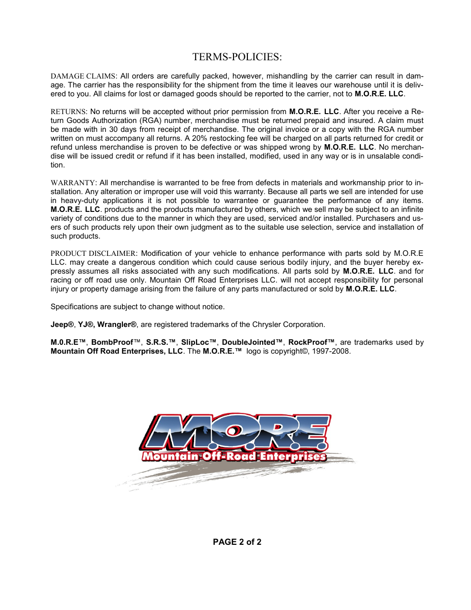 Mountain Off Road WTB9800 User Manual | Page 2 / 2