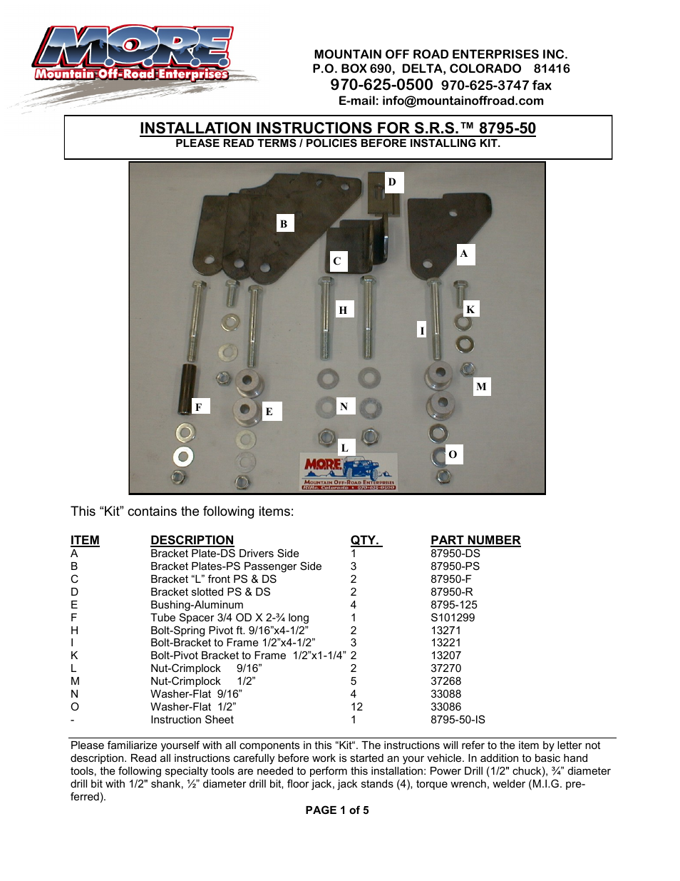Mountain Off Road 8795-50 User Manual | 5 pages