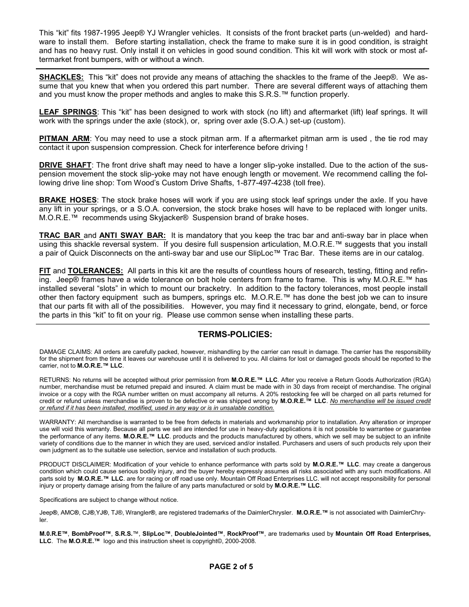 Mountain Off Road 8795-50 User Manual | Page 2 / 5