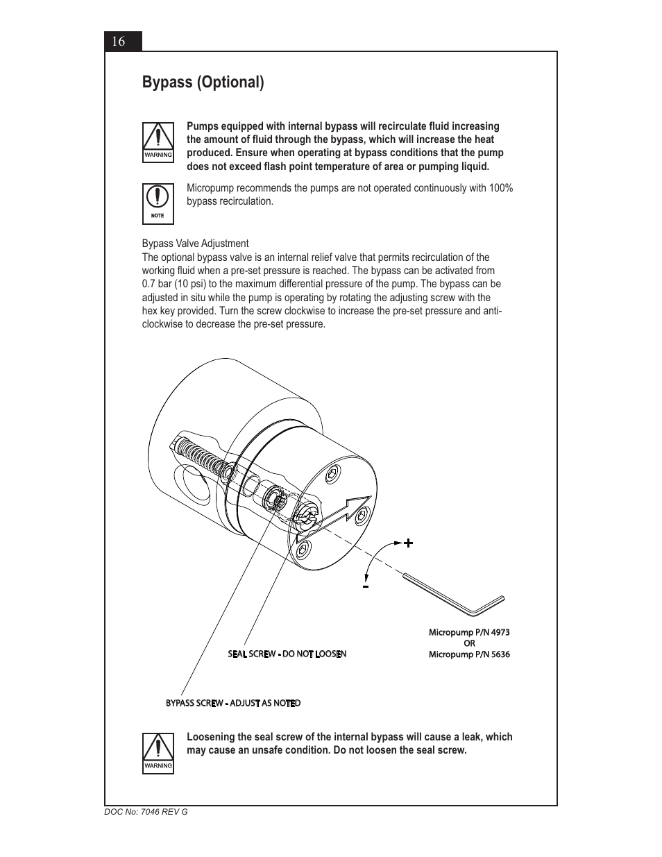 Bypass (optional) | Micropump GN Series Installation, Operation and Warranty Information User Manual | Page 16 / 35