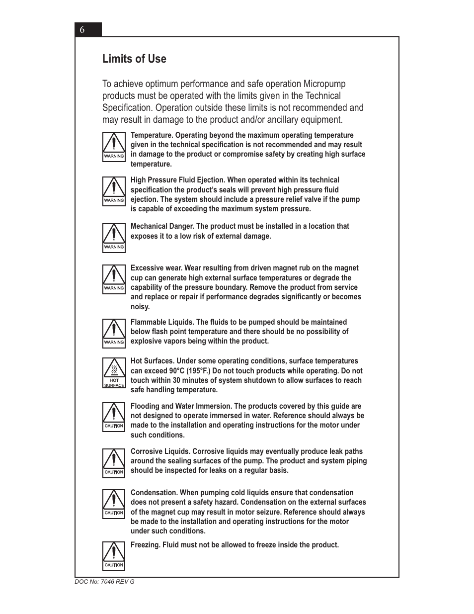 Limits of use | Micropump GN Series Installation, Operation and Warranty Information User Manual | Page 6 / 35
