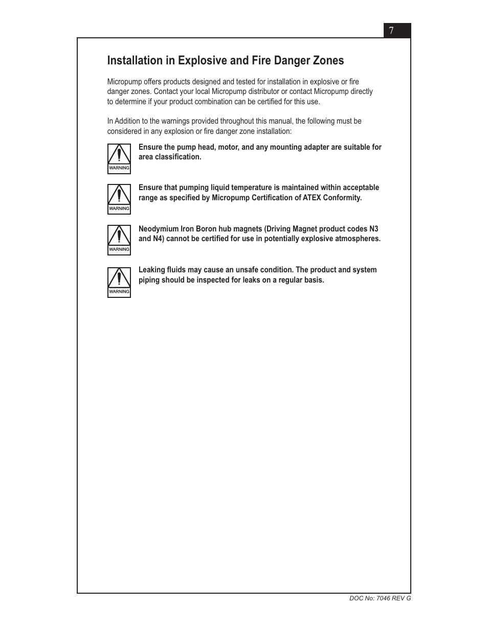 Installation in explosive and fire danger zones | Micropump GN Series Installation, Operation and Warranty Information User Manual | Page 7 / 35