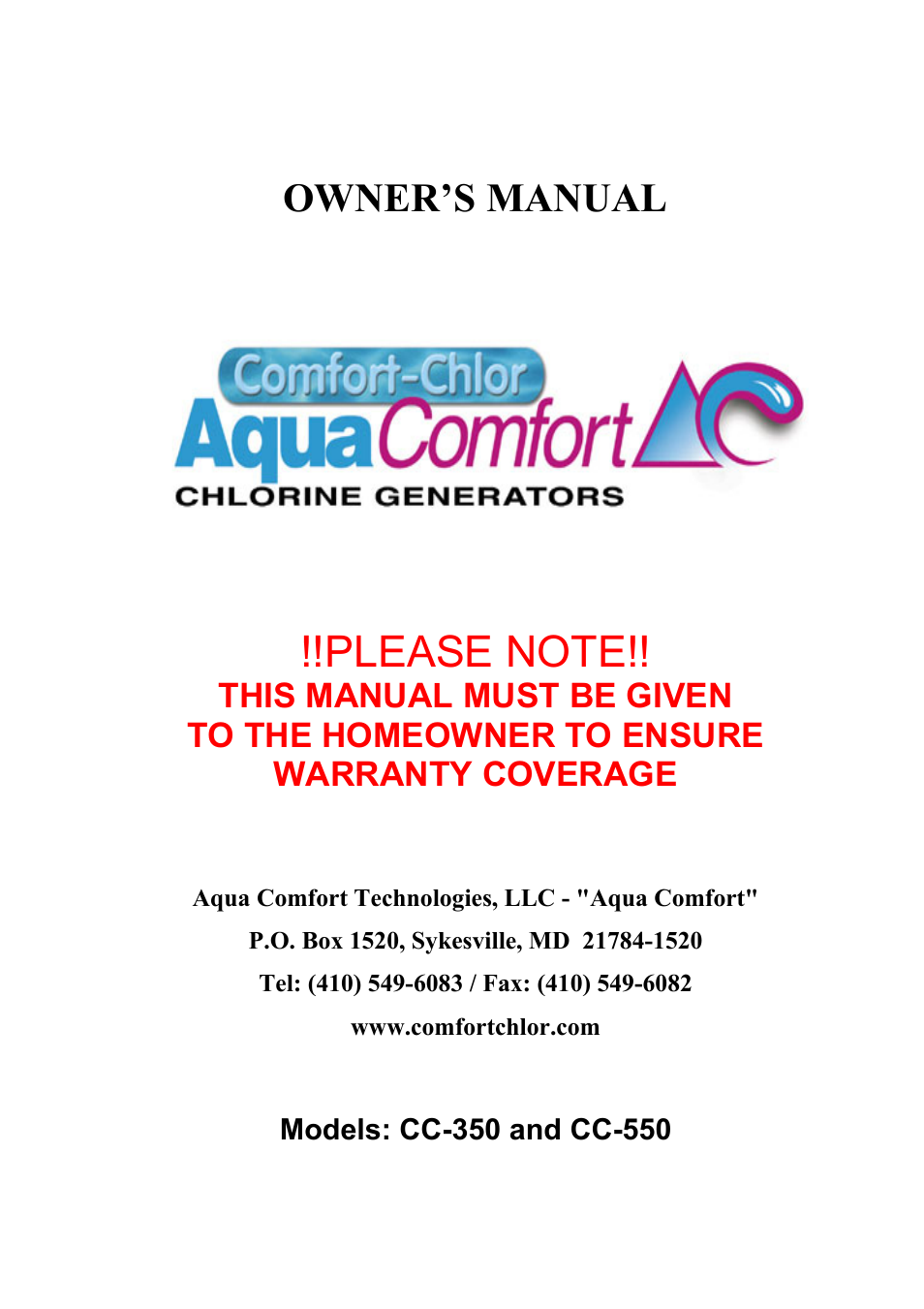 Aqua Products CC-350 User Manual | 24 pages