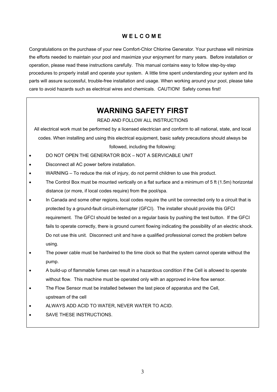 Safety first, Warning safety first | Aqua Products CC-350 User Manual | Page 3 / 24