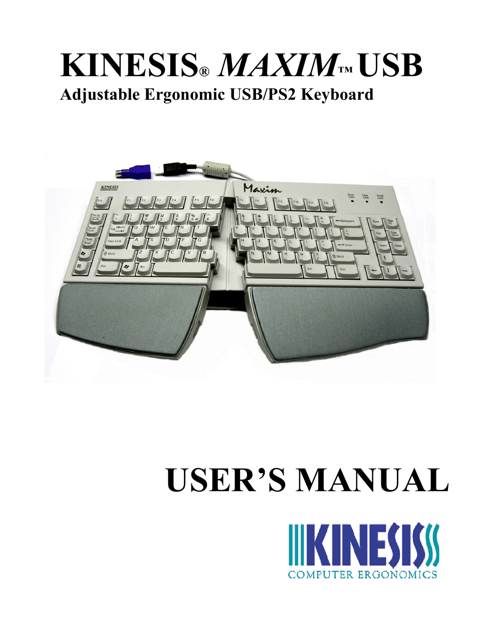 Kinesis KB210USB Adjustable Ergonomic USB/PS2 Keyboard User Manual | 26 pages