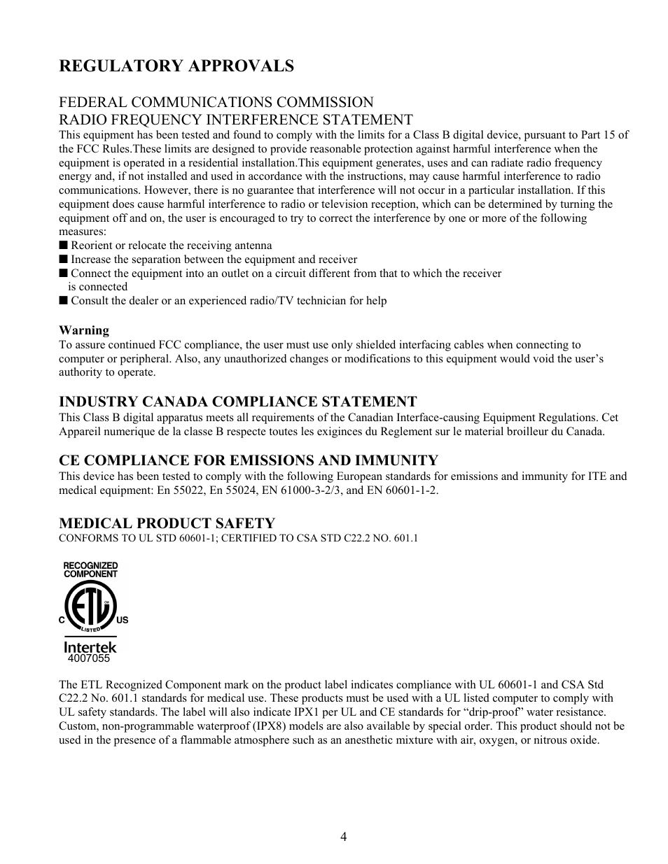 Regulatory approvals | Kinesis FS32AJ-JSB Savant JSB Foot Pedal User Manual | Page 4 / 12