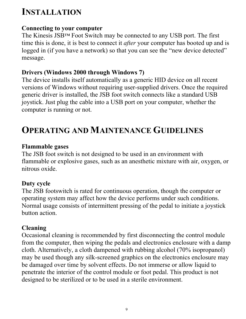 Kinesis FS32AJ-JSB Savant JSB Foot Pedal User Manual | Page 9 / 12