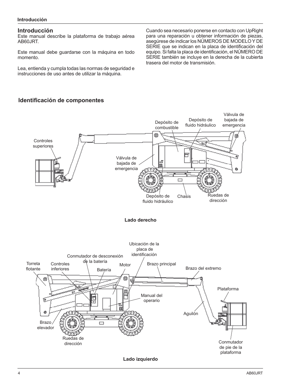 Introducción, Identifi cación de componentes | Snorkel AB60JRT-sn10000+ User Manual | Page 54 / 122