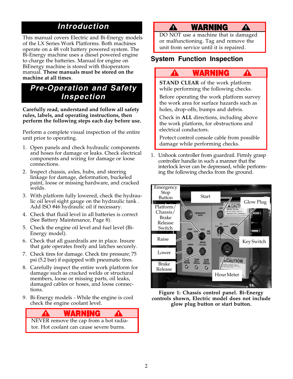 Introduction, Pre-operation and safety inspection, System function inspection | Snorkel Bi-Energy-sn3300 - 4021 User Manual | Page 2 / 12