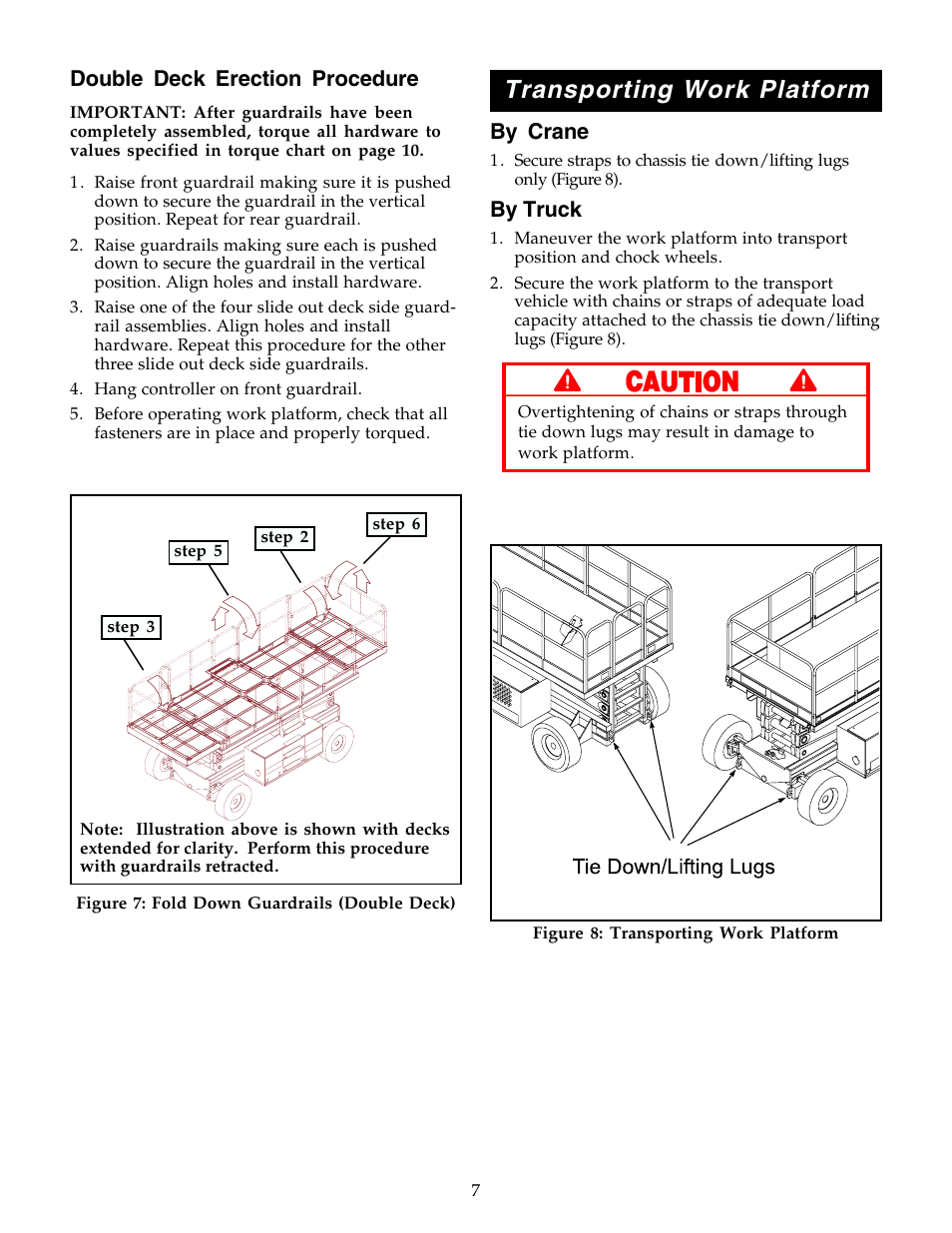 Transporting work platform, By crane, By truck | Double deck erection procedure | Snorkel Bi-Energy-sn3300 - 4021 User Manual | Page 7 / 12