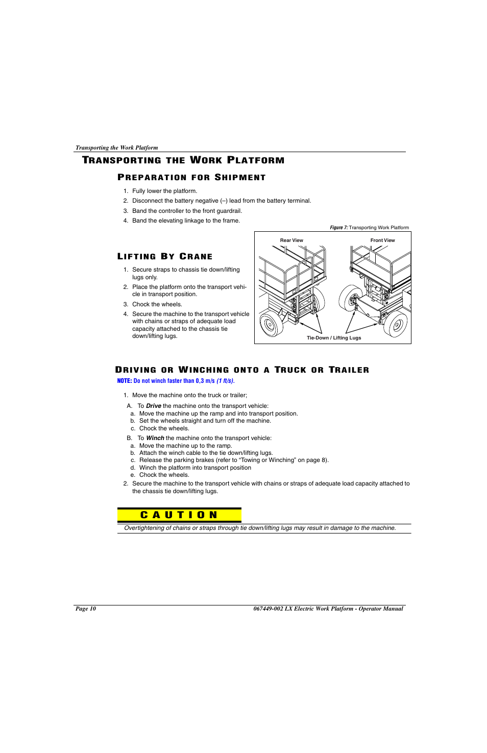 Transporting the work platform | Snorkel LX41 Electric-sn4022+ User Manual | Page 14 / 104