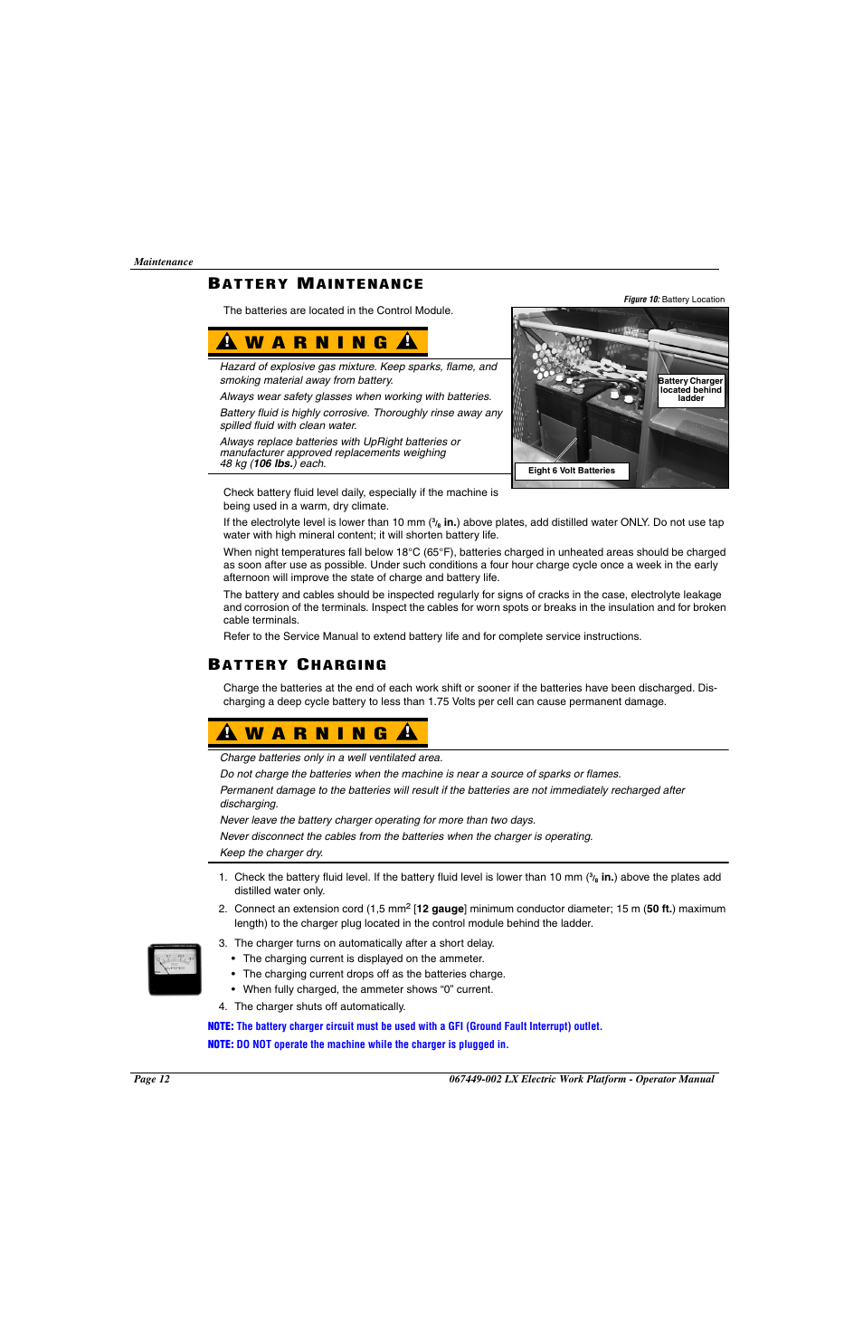 Battery maintenance battery charging | Snorkel LX41 Electric-sn4022+ User Manual | Page 16 / 104