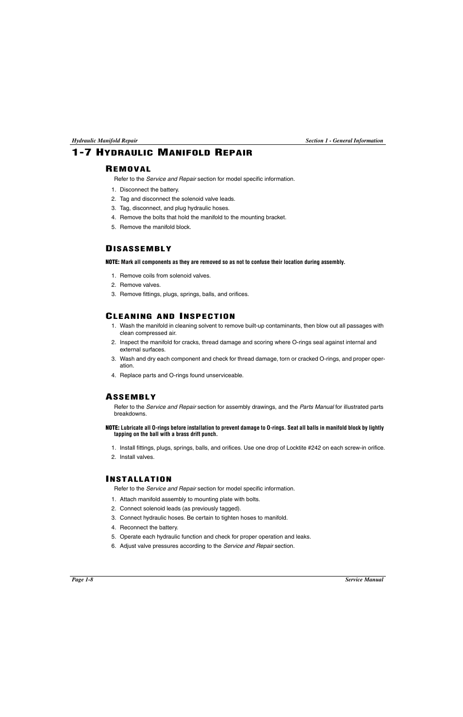 17 hydraulic manifold repair, 7 hydraulic manifold repair -8 | Snorkel LX41 Electric-sn4022+ User Manual | Page 28 / 104