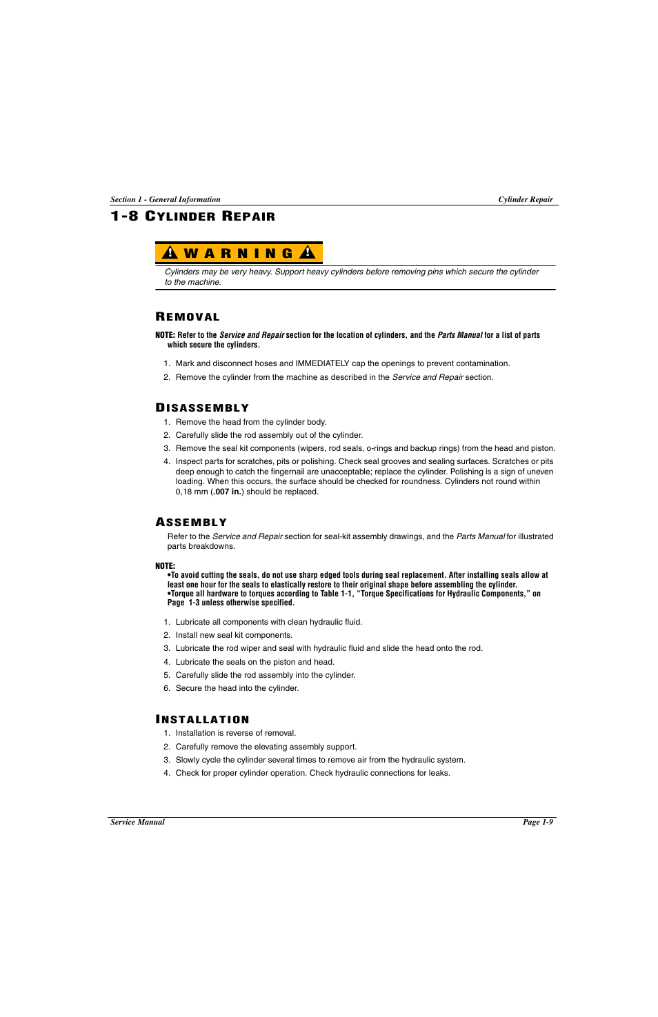 18 cylinder repair, 8 cylinder repair -9 | Snorkel LX41 Electric-sn4022+ User Manual | Page 29 / 104