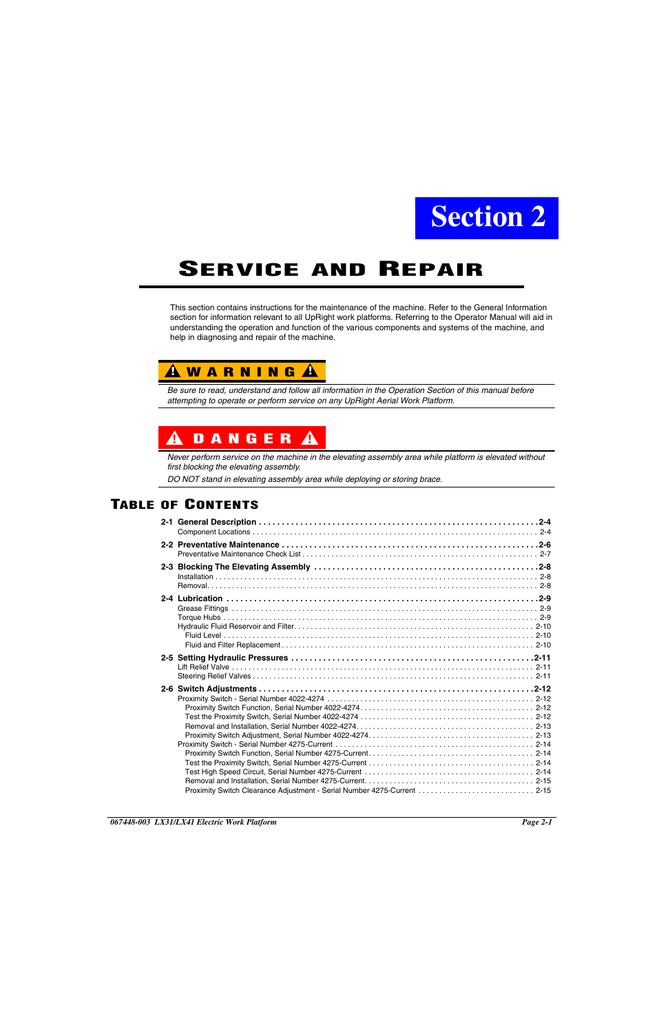 Service and repair, Er vice, Epair | Snorkel LX41 Electric-sn4022+ User Manual | Page 39 / 104