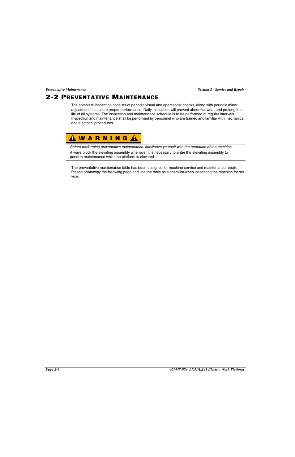 22 preventative maintenance, 2 preventative maintenance -6 | Snorkel LX41 Electric-sn4022+ User Manual | Page 44 / 104